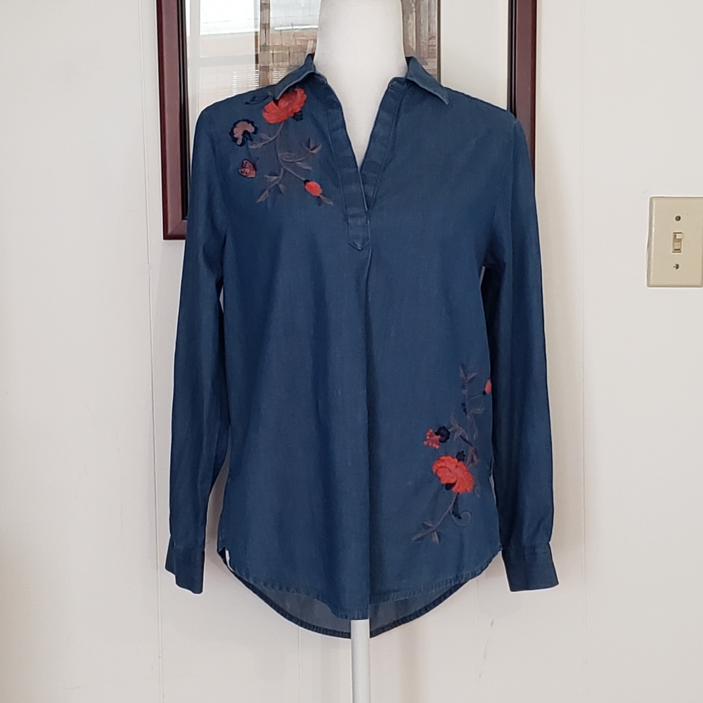 Sonoma Chambray & Embroidered Top